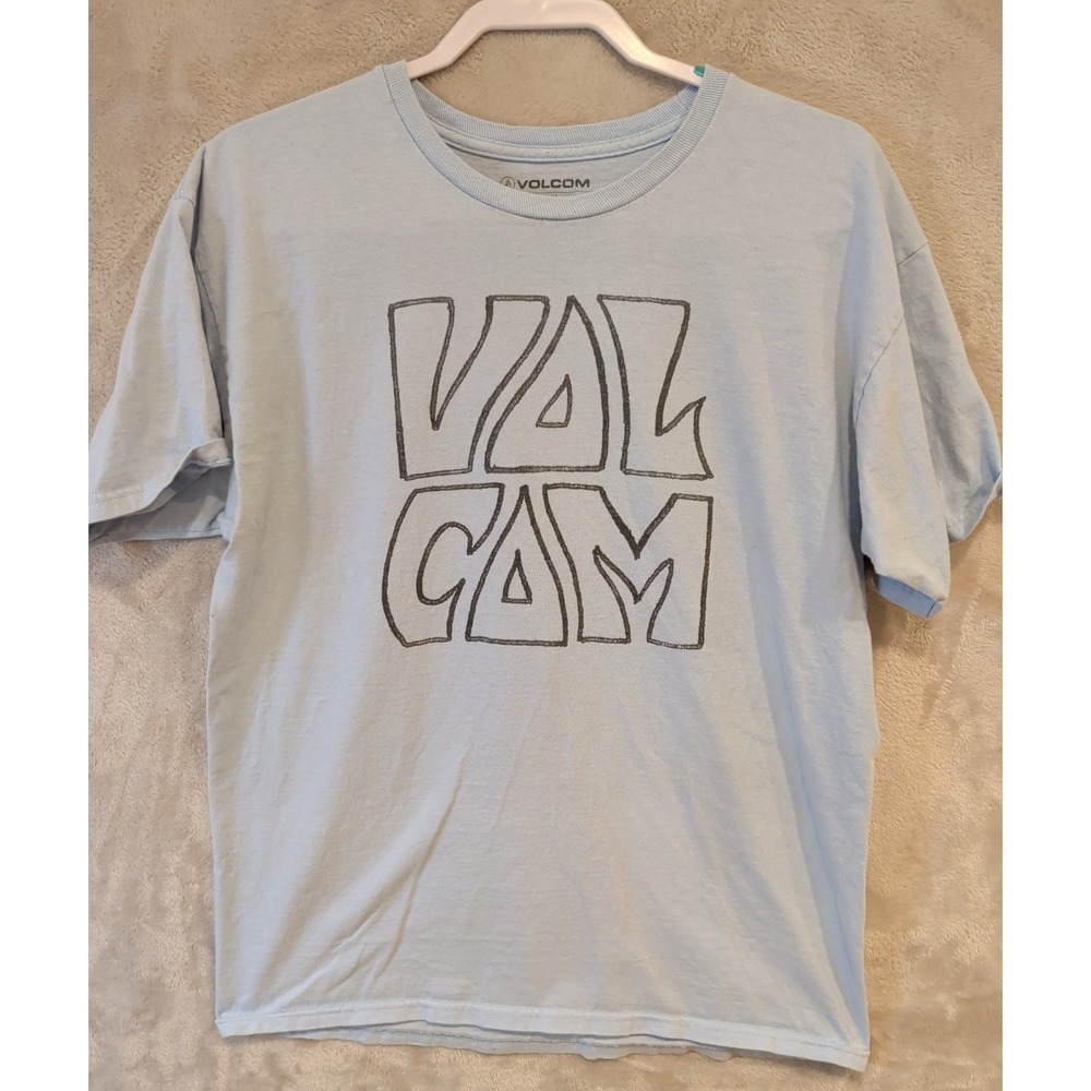 Volcom Mens Large Light Blue Graphic Logo T Shirt Skate Surf Cotton Tee